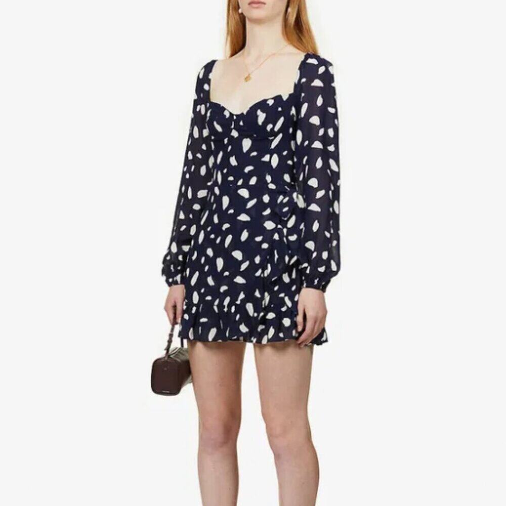 Reformation Cammi Polka-Dot Crepe Mini Dress